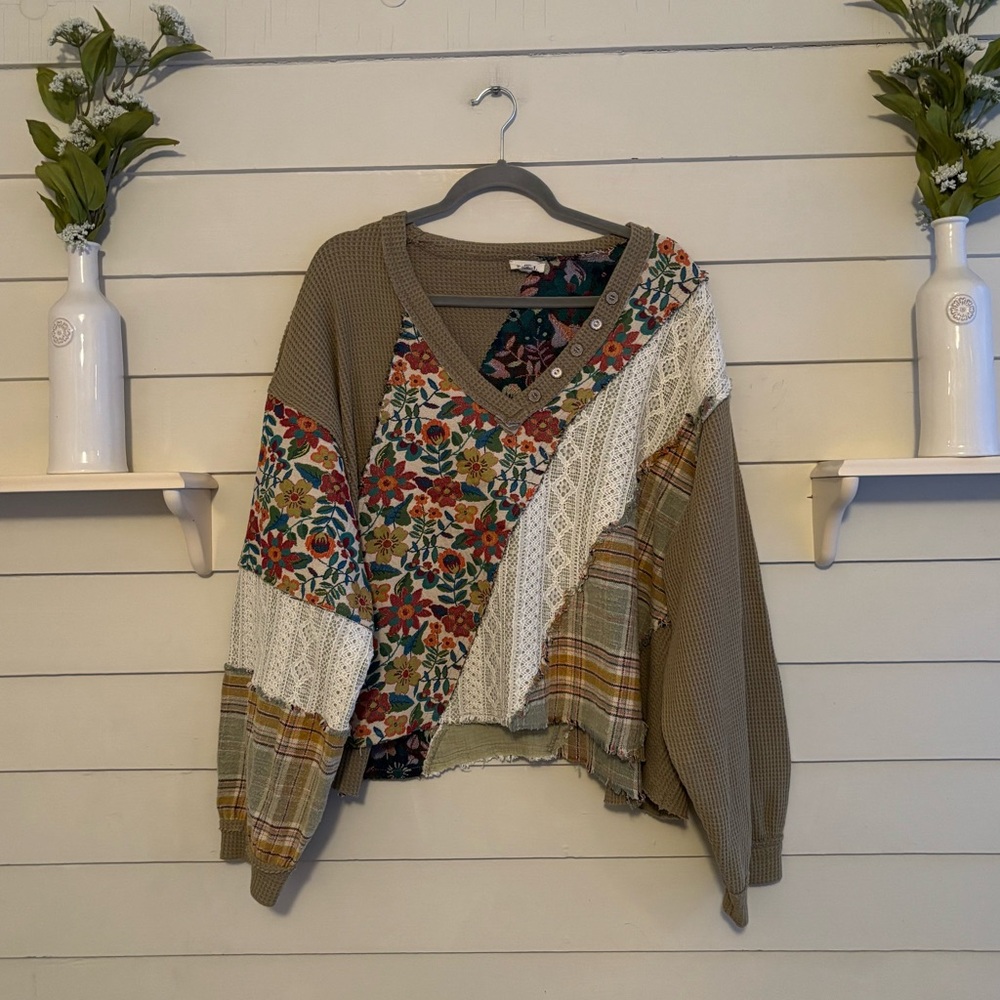 Pol Multicolor And Patterned Patchwork V Neck The… - image 2